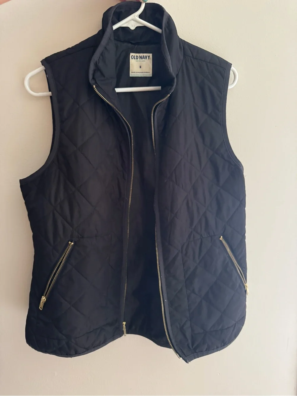 Old Navy Quilted Black Women's Vest with Gold Zippers